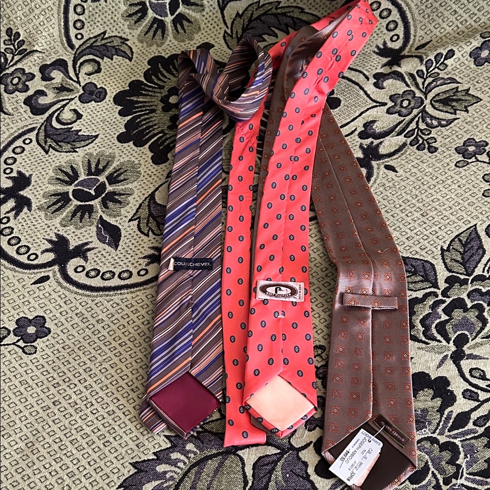 Joseph Abboud Striped and Patterned Tie Set - Red, Brown, Purple